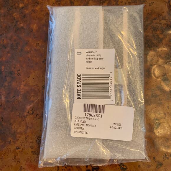 NWT Kate Spade Navy/Cream Stripe Leather Cameron York Medium L-Zip Wallet - Picture 9 of 10